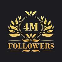 4M Followers celebration design. Luxurious 4M Followers logo for social media followers vector