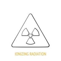 Ionizing radiation hazard symbol. Outline icon. Vector illustration. Nuclear energetic symbol. Triangular warning sign of danger. Hand drawn sketch. Isolated white background