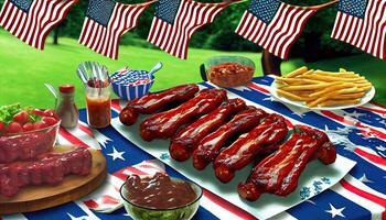 Party table with tater bbq baby back ribs Independence Day time for revolution July 4th photo