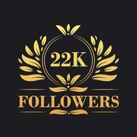 22K Followers celebration design. Luxurious 22K Followers logo for social media followers vector