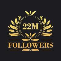 22M Followers celebration design. Luxurious 22M Followers logo for social media followers vector