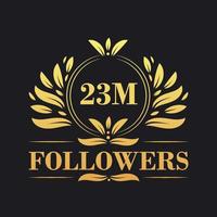 23M Followers celebration design. Luxurious 23M Followers logo for social media followers vector