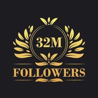 32M Followers celebration design. Luxurious 32M Followers logo for social media followers vector