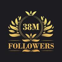 38M Followers celebration design. Luxurious 38M Followers logo for social media followers vector