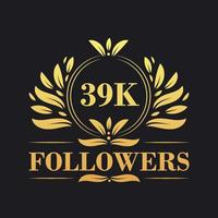 39K Followers celebration design. Luxurious 39K Followers logo for social media followers vector