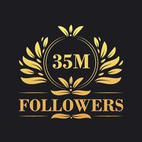 35M Followers celebration design. Luxurious 35M Followers logo for social media followers vector