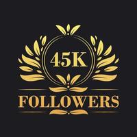 45K Followers celebration design. Luxurious 45K Followers logo for social media followers vector