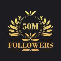 50M Followers celebration design. Luxurious 50M Followers logo for social media followers vector