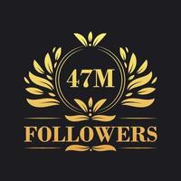 47M Followers celebration design. Luxurious 47M Followers logo for social media followers vector