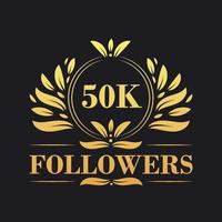 50K Followers celebration design. Luxurious 50K Followers logo for social media followers vector