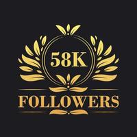 58K Followers celebration design. Luxurious 58K Followers logo for social media followers vector