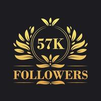 57K Followers celebration design. Luxurious 57K Followers logo for social media followers vector