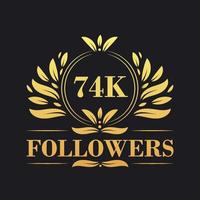 74k seguidores celebracion diseño. lujoso 74k seguidores logo para social medios de comunicación seguidores vector