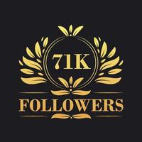 71K Followers celebration design. Luxurious 71K Followers logo for social media followers vector
