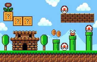 Retro Video Game Pixel Art Background vector