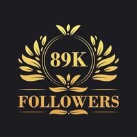 89K Followers celebration design. Luxurious 89K Followers logo for social media followers vector