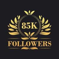85K Followers celebration design. Luxurious 85K Followers logo for social media followers vector