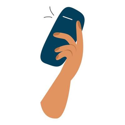Human hand holding a smartphone with notification  of new message clipart vector illustration isolated on white background