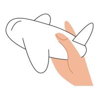 del pasajero avión en humano mano contorno clipart aislado en blanco antecedentes vector ilustración. viaje concepto