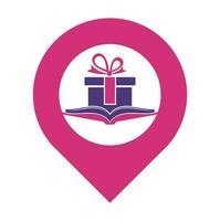 libro regalo GPS forma concepto logo diseño vector. biblioteca y sorpresa logotipo diseño modelo. vector