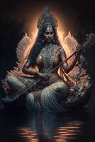 diosa saraswati digital Arte cósmico brillante imagen generativo ai foto