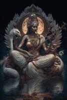 diosa saraswati digital Arte cósmico brillante imagen generativo ai foto