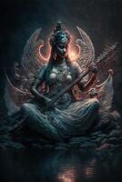 goddess saraswati digital art cosmic glowing image photo