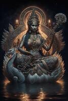 goddess saraswati digital art cosmic glowing image photo