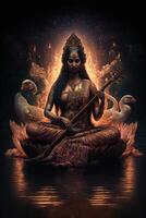 goddess saraswati digital art cosmic glowing image goddess saraswati digital art cosmic glowing image photo