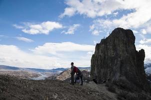 Wenatchee, WA, US, 06 23 2022, Hikers climbed to the top and enjoy the beautiful view of Wenatchee valley photo