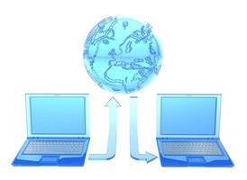 Internet communication. World Wide Web and laptops. 3d render of laptops and globe photo