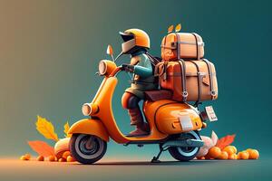 a scooter with a box on it delivery food 3d fast delivery transport 3d rendering photo