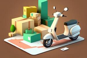 a scooter with a box on it delivery food 3d fast delivery transport 3d rendering photo