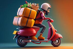 a scooter with a box on it delivery food 3d fast delivery transport 3d rendering photo