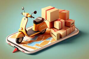a scooter with a box on it delivery food 3d fast delivery transport 3d rendering photo