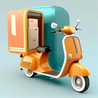 a scooter with a box on it delivery food 3d fast delivery transport 3d rendering photo