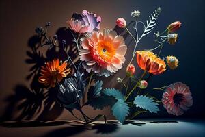 Colorful autumn flowers on a dark background. illustration photo