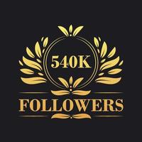 540K Followers celebration design. Luxurious 540K Followers logo for social media followers vector