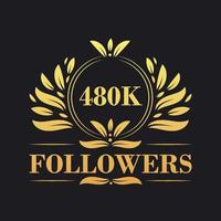 480K Followers celebration design. Luxurious 480K Followers logo for social media followers vector