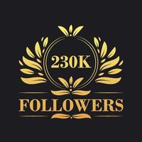 230K Followers celebration design. Luxurious 230K Followers logo for social media followers vector