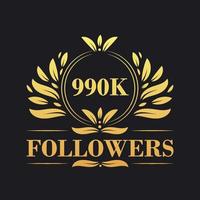 990K Followers celebration design. Luxurious 990K Followers logo for social media followers vector