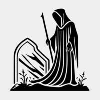 Cartoon Grim Reaper vector design tattoo isolated in white