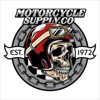 cráneo vistiendo clásico motocicleta emblema vector ilustración