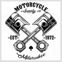 Cross Motorcycle Piston Black and White Emblem Vector Illustration