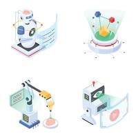 Collection of 3D Style AI Modelling and Tech Icons vector