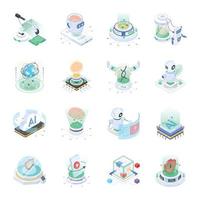 Set of 16 Isometric Artificial Intelligence Icons vector