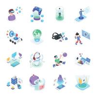 Collection of Virtual Reality Icons in Isometric Style vector