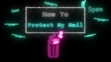 how to protect my mail Neon white-blue Fluorescent Text Animation white frame on black background video
