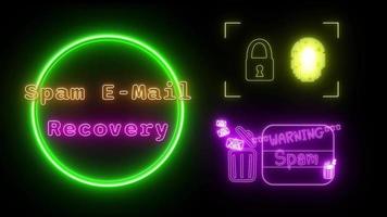 Spam courrier récupération néon rose orangé fluorescent texte animation vert Cadre sur noir Contexte video