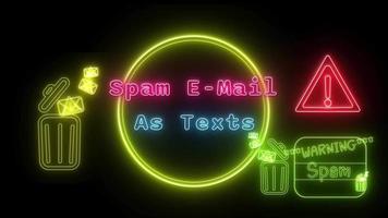 spam emails as texts Neon red-blue Fluorescent Text Animation yellow frame on black background